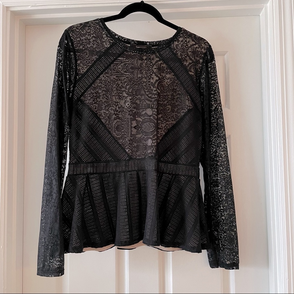 BCBG Black Lace Peplum Top